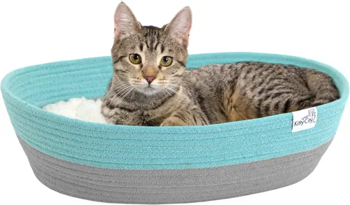 Vista 9 de Kitty City Cama redonda de fieltro, cama cálida y acogedora para gatos, gris Cueva gris y marrón