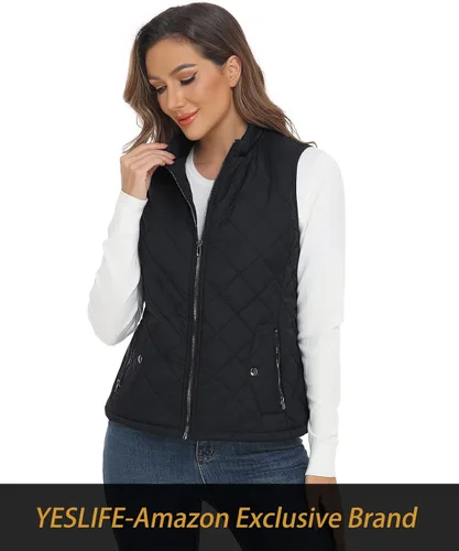 Vista 6 de Yeslife Chaleco acolchado para mujer con un bolsillo interior, cuello alto, ligero y acolchado para mujer