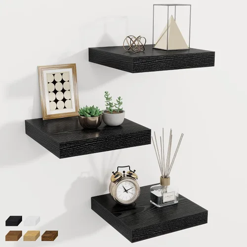 Vista 67 de Fun Memories Pequeños estantes flotantes para pared, estantes cuadrados de pared de 8 pulgadas con soportes invisibles, estantes negros para baño