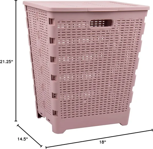 Vista 9 de Mind Reader Cesta plegable para ropa sucia de 61 litros, cesta de ropa, tapa, diseño de mimbre, plástico, 18 pulgadas de largo x 14.5 pulgadas