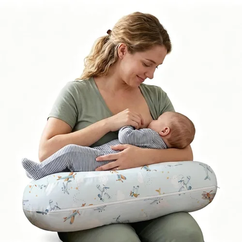 Vista 17 de Plushii Almohada de lactancia en forma de U con funda lavable, color azul Almohada ergonómica en forma de U para mamá y bebé, con una funda suave