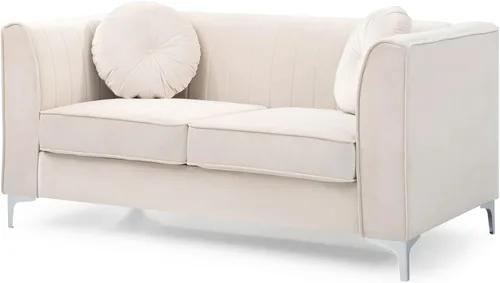 Vista 3 de Daesar Sofá de dos plazas Love Seat, sofá moderno de 2 plazas, terciopelo blanco beige