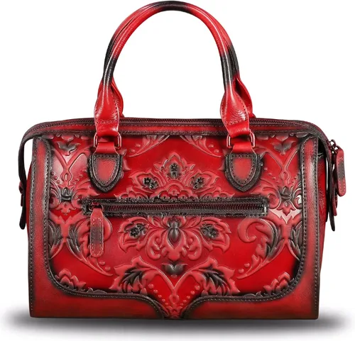 Vista 3 de Bolso de mano de cuero genuino con asa superior para mujer, hecho a mano, vintage, retro, de piel de vaca, bolso cruzado Genuine Leather, Top
