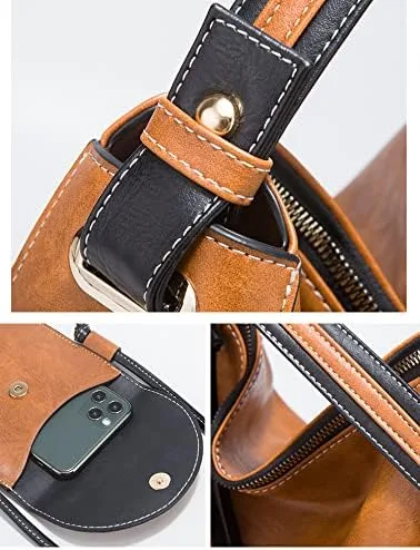 Vista 6 de Bolso de mano de moda para mujer, bolso de hombro, asa superior, juego de 4 piezas