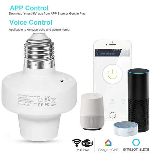 Vista 3 de AICase Enchufe de luz inteligente WiFi E27/E26, [2 unidades] Inteligente WLAN Home Control remoto Soporte de bombilla compatible con Alexa y Google