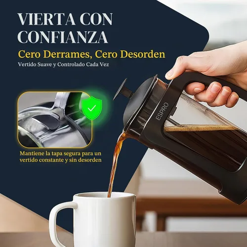 Vista 8 de ESPRO P3 Cafetera de prensa francesa, 18 oz, negro, prensa de filtro doble