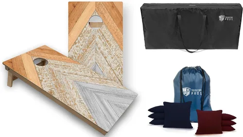 Vista 9 de Tailgating Pros Cornhole Boards - Juego de Cornhole de 4 x 2 pies con patrón de madera de grado torneo con funda de transporte y juego de 8 sacos