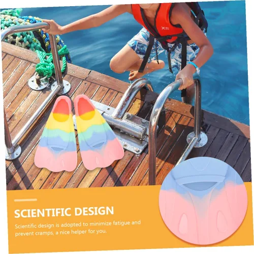 Vista 5 de Aletas de silicona flexibles y cómodas para entrenamiento de natación y esnórquel, diseño portátil de hoja corta para niños y principiantes