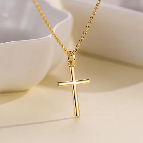 Vista 6 de AMELINE Collares de cruz de oro de 14 quilates para mujer, cadena de cruz de oro, colgante minimalista, collar pequeño para mujer, joyería