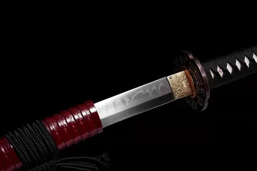 Vista 8 de Espada samurái japonesa Katana hecha a mano con arcilla T10 de acero templado y espada de latón Haemanthus Tsuba y madera Saya para pasatiempo