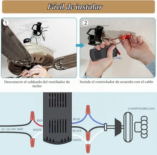 Vista 5 de Kit de control remoto universal para ventilador de techo, ventiladores de control de 3 velocidades con regulador de intensidad Compatible