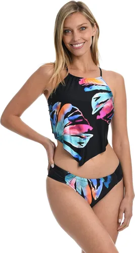 Vista 2 de Traje de baño tankini con pañuelo halter Negro/ Prisma Palm