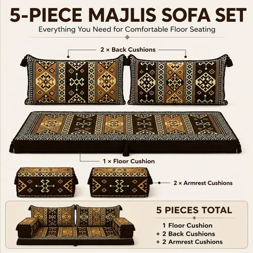 Vista 4 de mysticalanatolia Sofá de Suelo Árabe Majlis para Sala de Estar, Colchones Árabes tipo Sofá, Diwan Oriental Marroquí, Muebles Seccionales, Cojines
