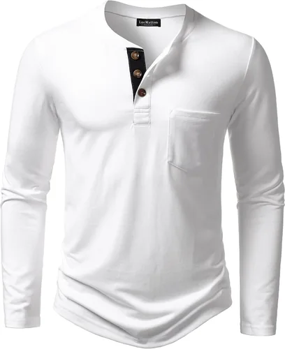 Vista 22 de LucMatton - Camiseta Henley para hombre, ligera, casual, elástica, ajuste entallado, manga larga, con bolsillo Verde militar