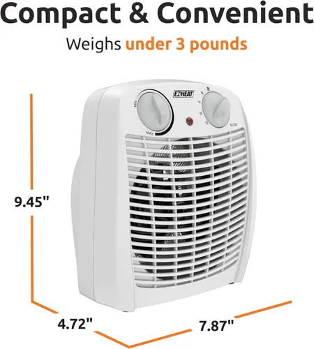 Vista 6 de EZ-HEAT Calentador de espacio portátil para interiores de 750/1,500 vatios con termostato ajustable, sensor de sobrecalentamiento, interruptor