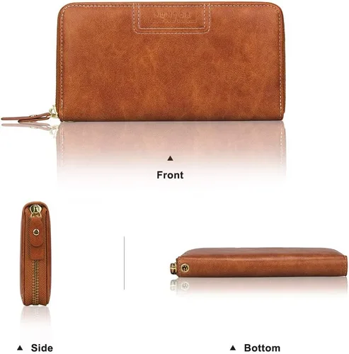 Vista 4 de FT FUNTOR Cartera de pulsera para mujer, cartera de piel sintética vegana con cremallera alrededor del teléfono, tarjetero organizador