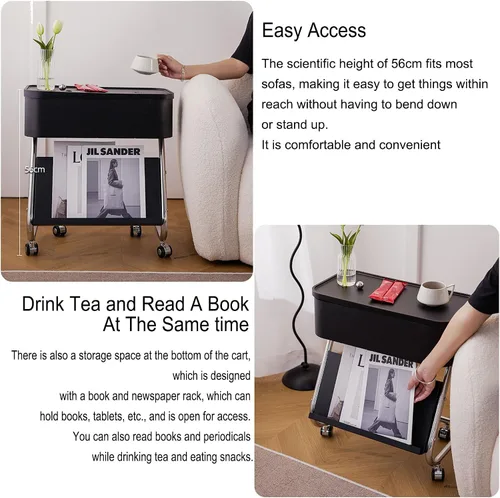 Vista 9 de Mesa Auxiliar Sofá Salon con Ruedas Mesa Para Cama Pequeña Mesita Portatil Bandeja Sofá Mesas en C para Espacios Pequeños Multifuncional para Sala
