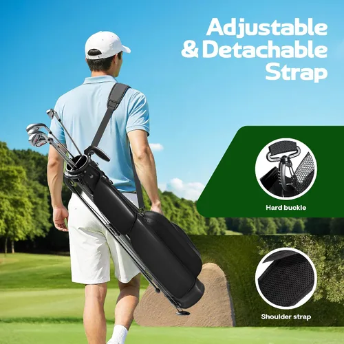 Vista 3 de Golf Lightweight Stand Bag, Par 3 Sunday Small Golf Bag with 2 Way Dividers Rain Hood Cooler Pocket Shoulder Strap and Multiple Storage Pockets for
