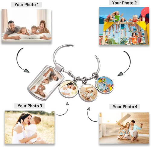 Vista 2 de YESTIME Llavero personalizado con imagen - Llavero de foto personalizado llavero personalizado personalizado regalo conmemorativo para parejas