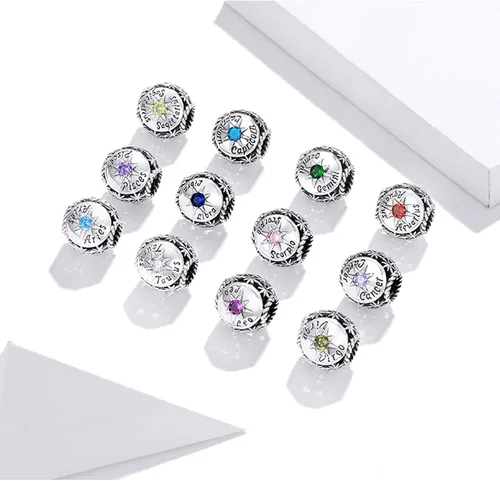 Vista 6 de Dijes de piedra natal para pulsera Pandora de plata de ley 925, astrología, constelación, horóscopo para mujer, regalo de cumpleaños