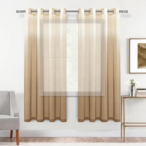 Vista 62 de DWCN Cortinas Transparentes Ombré - Cortinas de Lino Sintético con Gradiente Semi Voile con Ojales en la Parte Superior para Dormitorio y Sala