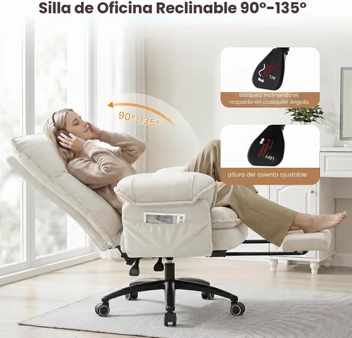 Vista 8 de FiveWillowise Silla cruzada con brazos abatibles, cómoda silla de oficina Terciopelo beige