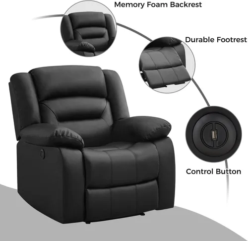 Vista 4 de EBELLO Silla reclinable eléctrica clásica, de piel sintética, silla reclinable eléctrica de gran tamaño con cojín suave y respaldo, sofá con cómodo