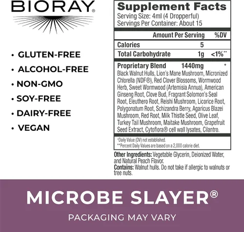 Vista 2 de BIORAY Daily Microbe Slayer - 2 onzas líquidas - Promueve el equilibrio de los microbios intestinales y nutre el hígado - Sin OMG, vegetariano, sin