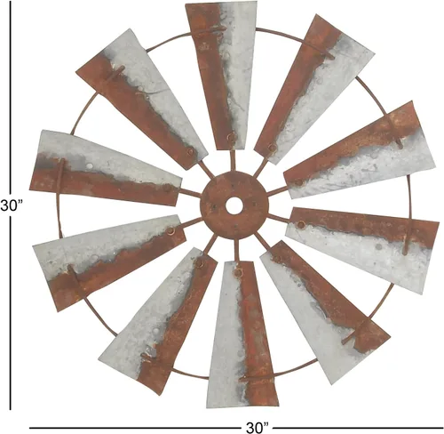 Vista 6 de Deco 79 Molino de viento de metal para decoración de pared para interiores y exteriores, escultura de pared 30 x 2 x 30 pulgadas, marrón