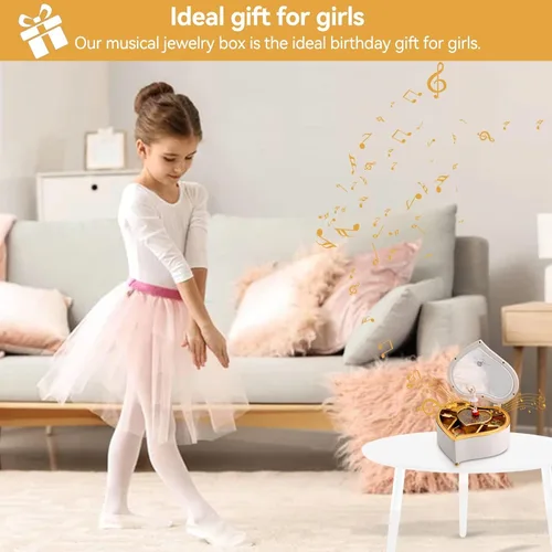 Vista 2 de HERCHR Caja de música Bailarina Musical Joyero de Corazón Musical Joyero para Hija Novia en Cumpleaños Navidad San Valentín Niñas Caja de música