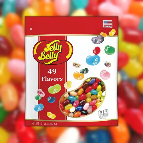 Vista 3 de Bolsa con cierre hermético con 49 sabores surtidos de gomitas Jelly Beans, sin gluten ni grasa, bolsa para compartir de caramelos masticables