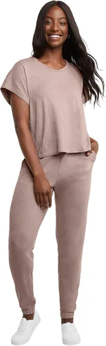 Vista 6 de Hanes Camiseta de manga corta con cuello torcido original para mujer, ajuste cuadrado