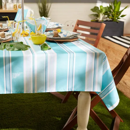 Vista 4 de DII Summer Stripe - Colección de mesa con cremallera para exteriores, multiusos, lavable a máquina, mantel, 60 pulgadas redonda, casa de playa
