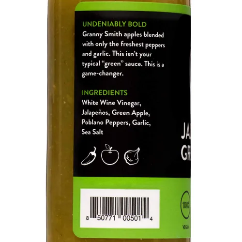 Vista 4 de Salsa picante de jalapeño y manzana verde de Bravado Spice Sin gluten, vegana, baja en carbohidratos, salsa picante paleo, botella de salsa picante