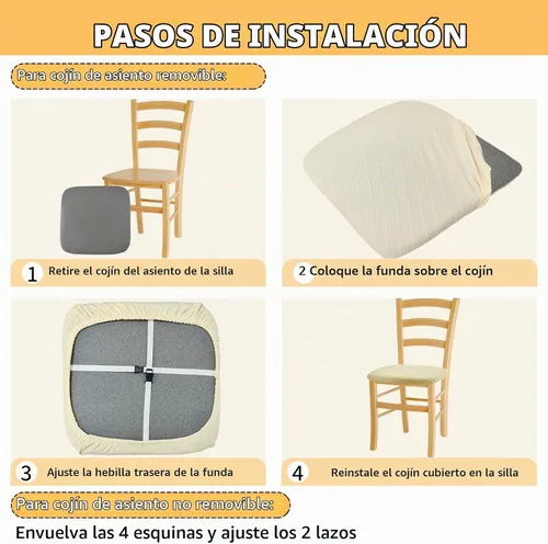 Vista 8 de Gute Fundas de asiento para silla, fundas de asiento para sillas de comedor con lazos, fundas elásticas de jacquard para sillas de comedor y cocina