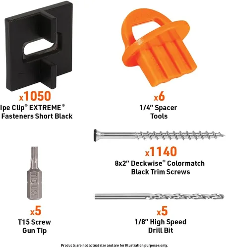 Vista 4 de DeckWise (Negro) Ipe Clip Extreme Hidden Deck Fasteners, 3/32 "Spacing, Incluye tornillos de cabeza de borde negro #8x2 de acero inoxidable para 600