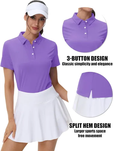 Vista 4 de MAGCOMSEN Polos de golf para mujer, manga corta, UPF 50+, cuello de secado rápido, para tenis, trabajo, atletismo