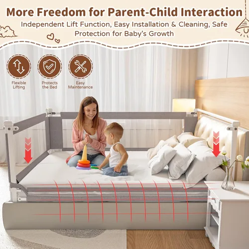 Vista 3 de Riel de cama para niños pequeños, 1 pieza de barandilla de protección de cama ajustable en altura para niños pequeños, rieles de seguridad