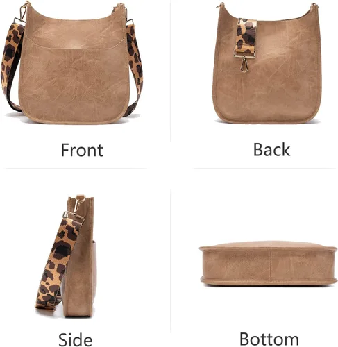 Vista 4 de Bolso bandolera retro de cuero vegano para mujer, con correa de hombro de leopardo romovable