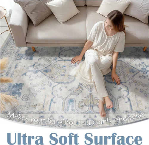 Vista 116 de jinchan Lima - Alfombra simétrica floral geométrica lavable, alfombra de entrada de medio círculo de 2 x 3, alfombra de media luna, suave y Azul