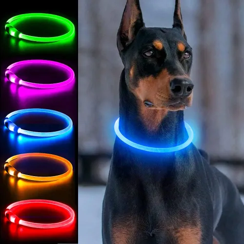Vista 13 de Collares de perro iluminados, collar de perro Dlitk LED recargable por USB, 1 unidad, collar brillante de poliuretano termoplástico para perros