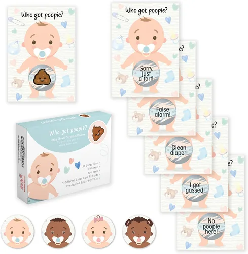 Vista 6 de Party Hearty Deliciosa diversión para baby shower – 50 divertidos arañazos de Poopie – Ideal para todos los géneros 50 tarjetas, divertida