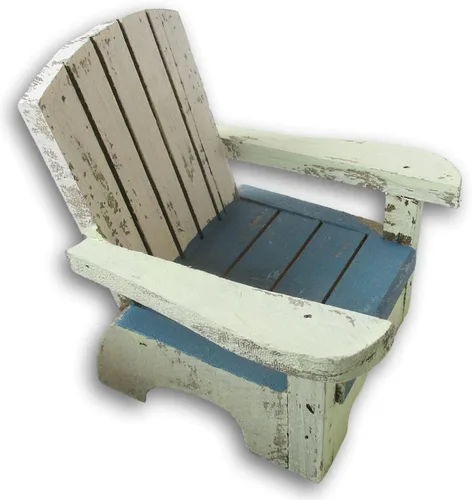 Vista 2 de Silla de playa de madera rústica, color azul Adirondack envejecido, 4.25 x 4.75 pulgadas