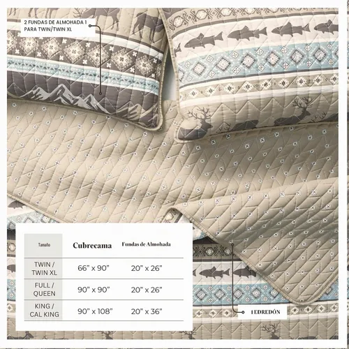 Vista 3 de Great Bay Home - Juego de 3 piezas de colcha reversible de estilo rústico de cabaña con 2 fundas decorativas de almohada, para todas las estaciones