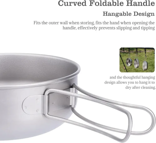 Vista 8 de iBasingo Juego de 3 piezas de ollas de titanio para acampar con mango plegable, juegos de ollas de cocina para campamento al aire libre