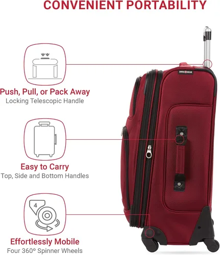 Vista 2 de SwissGear - Equipaje suave expandible Sion con ruedas, Borgoña
