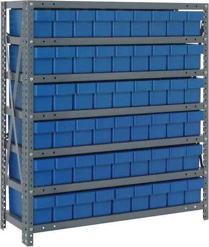 Vista 428 de Quantum QSBU-245BK Heavy Duty Shelving Unit with (7) Shelves and (24) QUS245 Black Bins for Garage Warehouse Storage Distribution 400 lb Load