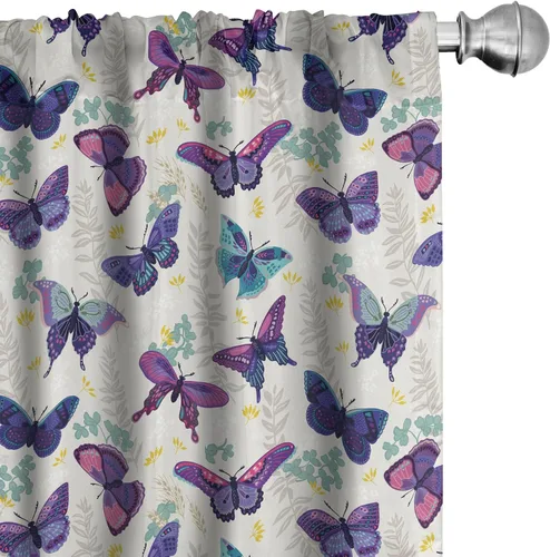 Vista 45 de Ambesonne Paquete de 2 cortinas otoñales para ventana, diseño otoñal con formas intrincadas en espiral y estampado de hojas voladoras, juego ligero