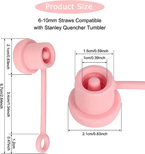 Vista 2 de Paquete de 6 fundas de silicona compatibles con vasos Stanley H2.0/1.0 All OZ, reutilizable, a prueba de polvo, para popotes de 19.7-32.8