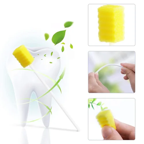 Vista 3 de Paquete de 100 hisopos orales desechables, hisopos dentales estériles sin sabor Hisopos Orales Desechables para Limpieza Boca y Encías - Amarillo